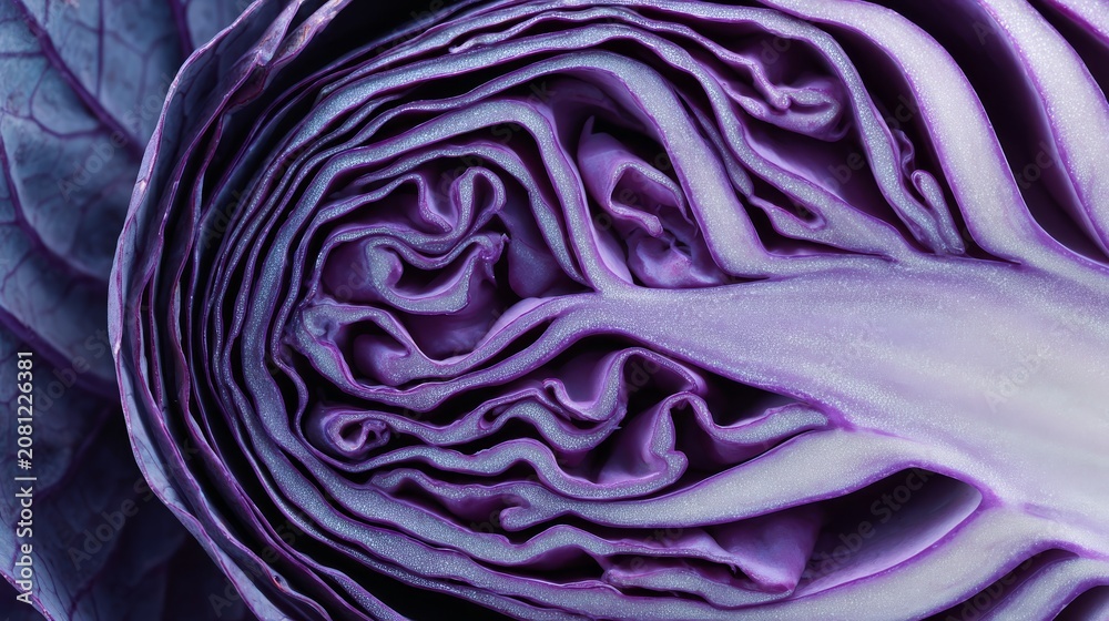 Obraz premium 93.Concept = Background of the blue cabbage in the cut, macro photography. Close up, top view. Texture raw purple cabbage