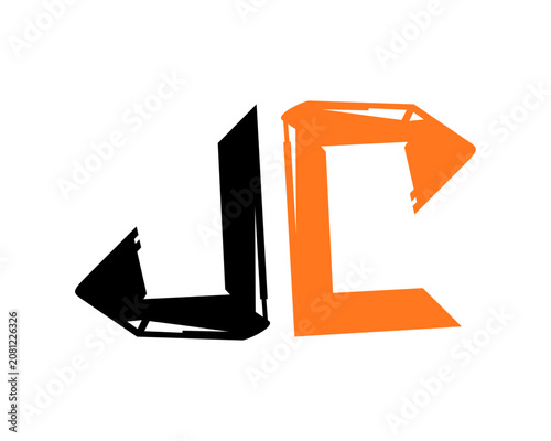 Initial letters JC combined with excavator bucket and arm icon for construction logo