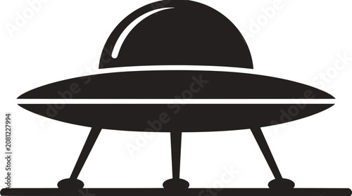 Obraz na plátně Retro flying saucer icon with landing gear, isolated on white background, vector