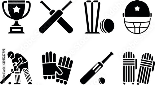 Cricket Championship Trophy and Match Icon Collection