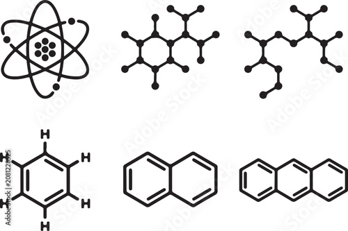 Chemical structure and atomic model designs.