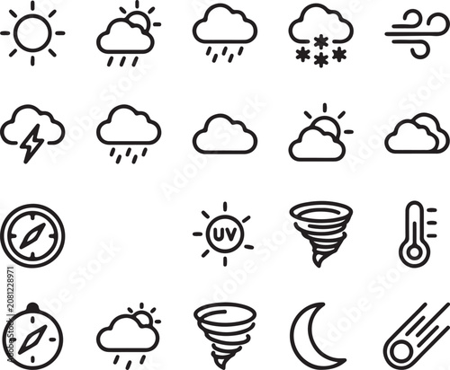 Weather forecast element line icons vector set.