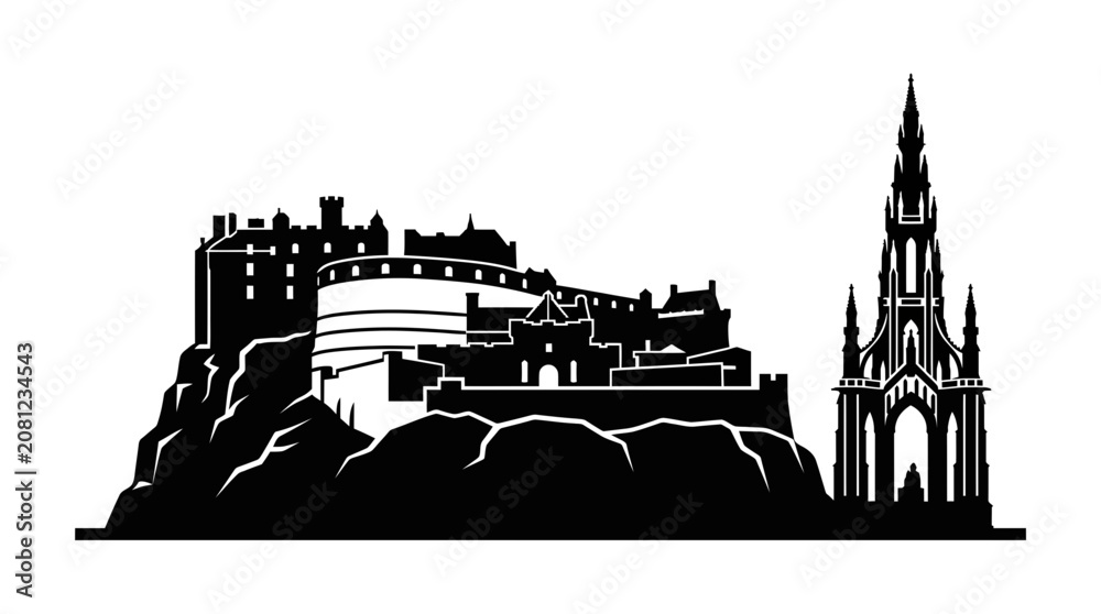 Fototapeta premium Edinburgh Castle and Scott Monument Silhouette