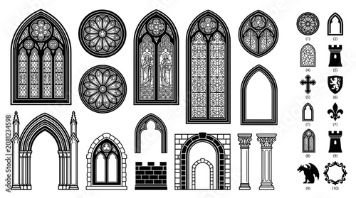 Photos Gothic Architecture Elements: Stained Glass Windows, Arches, Towers, and Ornamen