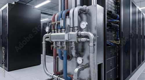 Cooling system in a server room, data center infrastructure and technology modern concept, texture background, copy space