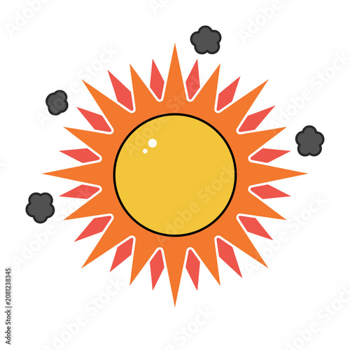 Flat vector illustration of a sun with rays and clouds