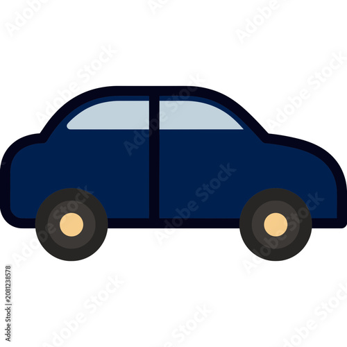 Blue car side view flat vector illustration