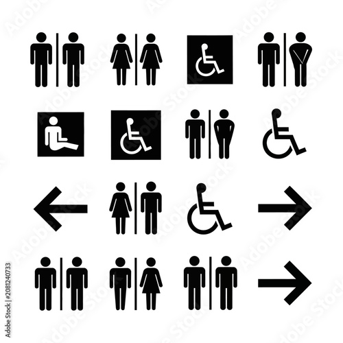 Collection of accessibility and restroom symbols.
