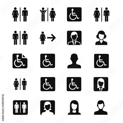 Collection of Accessibility and Gender Signage Icons.