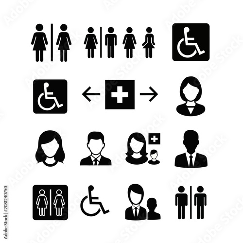 Collection of accessibility and gender symbols for restrooms and medical facilities.