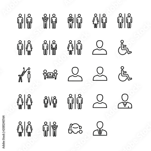 Collection of diverse human and accessibility icons in line art style.