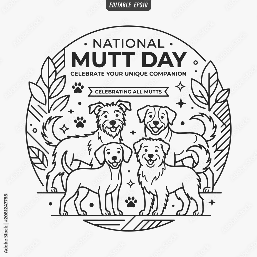 Fototapeta premium The flat design for a National Mutt Day poster focuses on simplicity, elegance, and ease of recognition. Vector Illustration