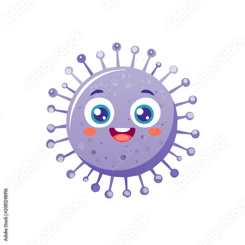 Cute cartoon virus character with spikes and smile