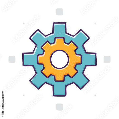 Flat design gear icon with transparent background