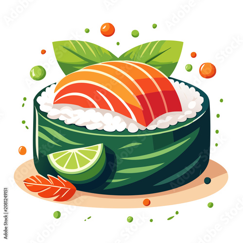Flat vector illustration of strawberry cake in bowl