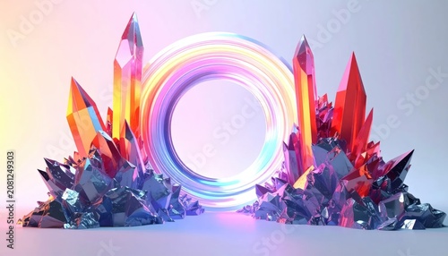 Mystical Crystal Portal with Rainbow Energy Ring.