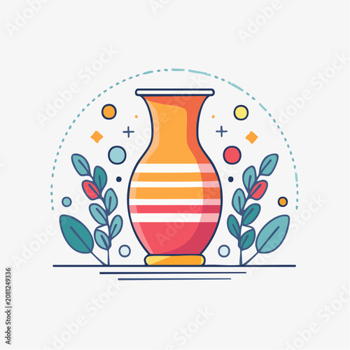 Stylized Vase with Floral Elements and Geometric Shapes