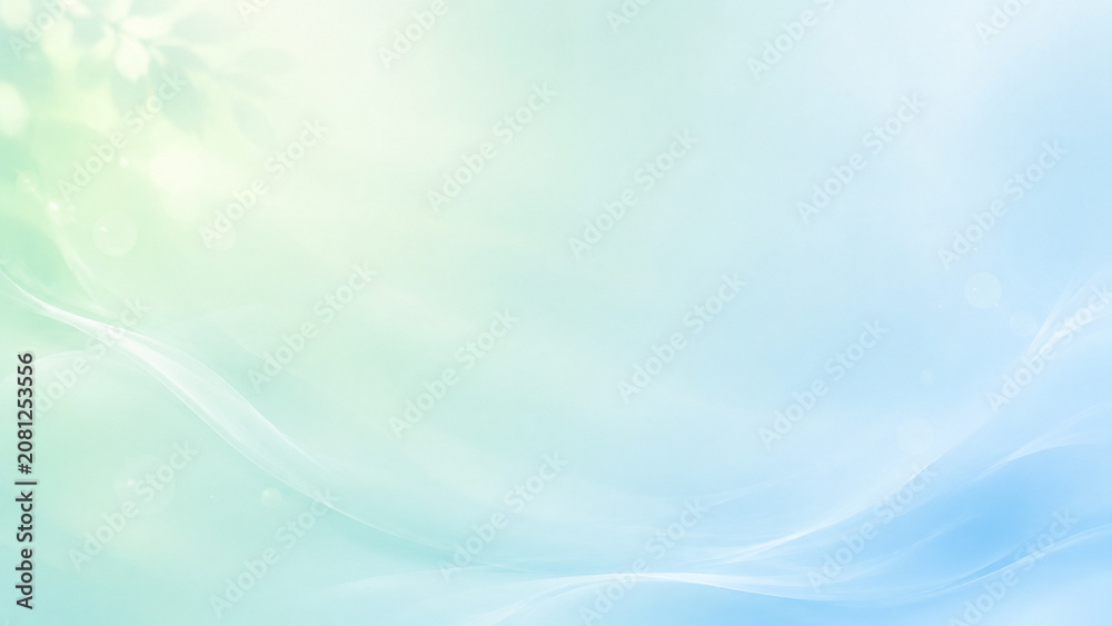 Naklejka premium Soft Mint Green and Blue Abstract Wave Background with Copy Space