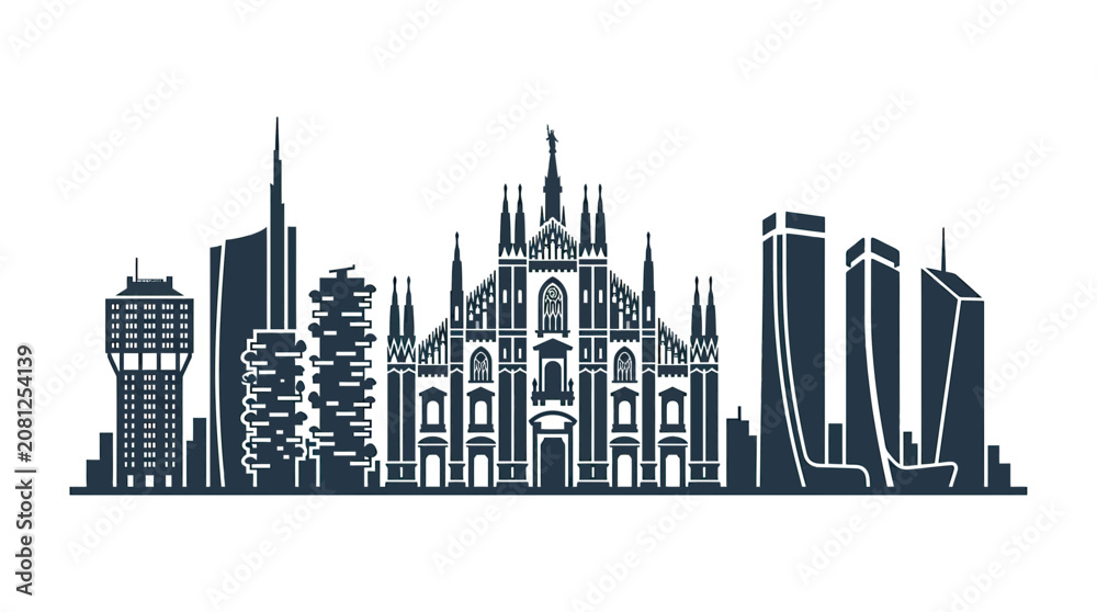 Obraz premium Milan Skyline Silhouette - Iconic Architecture and Modern Buildings