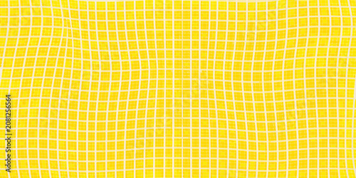 Billede på lærred wavy grid pattern on yellow background curved lines abstract geometric design mo