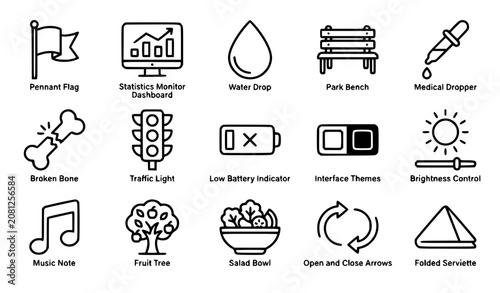 Modern Thin Line Icon Set with UI Medical Nature and Interface Outline Symbols Vector