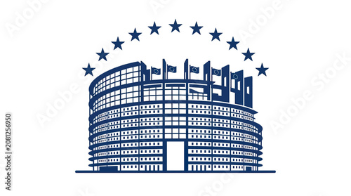 Cuadro en lienzo European Parliament Building Illustration with EU Stars Emblem