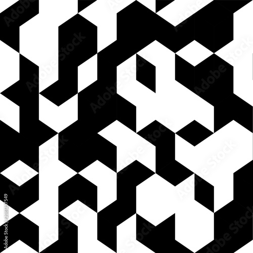 Seamless geometric pattern with black and white hexagons Silhouette Design
