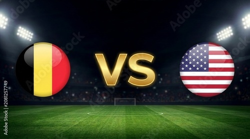 Belgium USA Football Matchup Graphic in Stadium with National Flag Icons