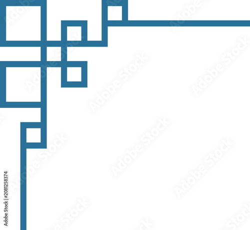 Korean Traditional Corner Border Vector Icon Set, Minimalist Blue Line Art Frames for Design