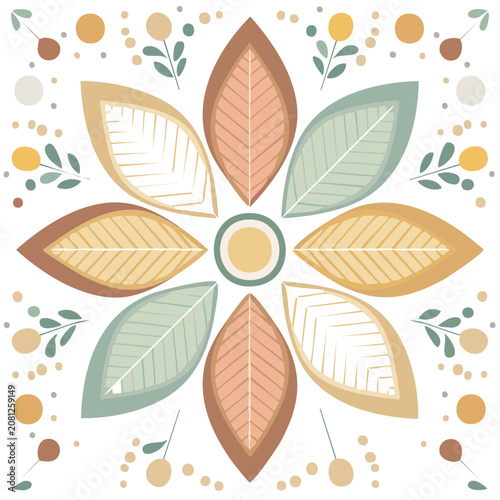 Symmetrical Stylized Leaves and Flower Vector Pattern