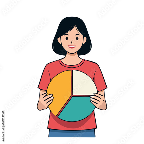 Woman holding colorful pie chart illustration