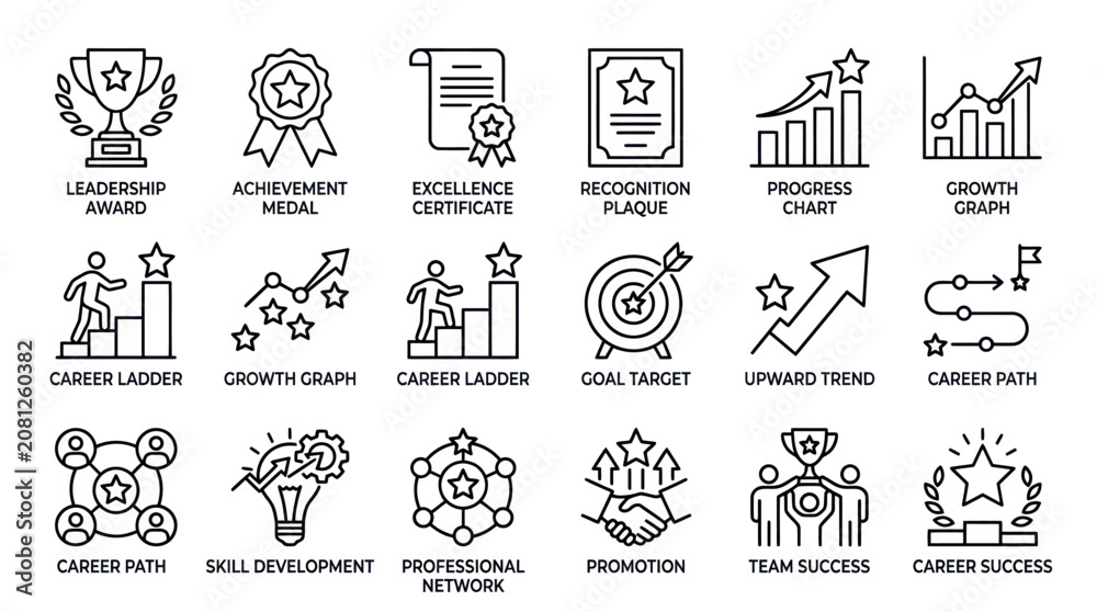 Fototapeta premium Business achievement and career path icon set.