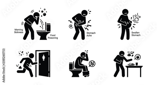 Foto Human Silhouette Set Depicting Various Physical Ailments Flat Vector