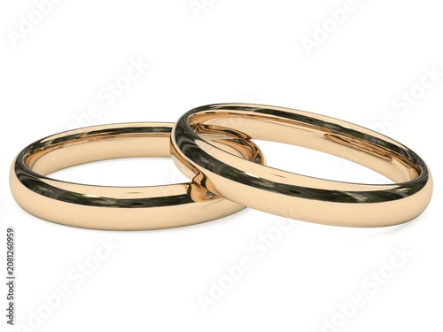 Interlocked Gold Wedding Rings Isolated on White Background Symbol of Love and Marriage