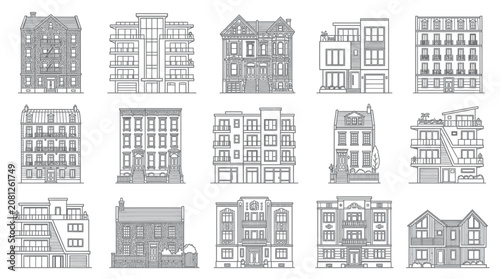 Tableau sur toile Collection of Diverse Building Facades: Modern and Classic Architecture Styles