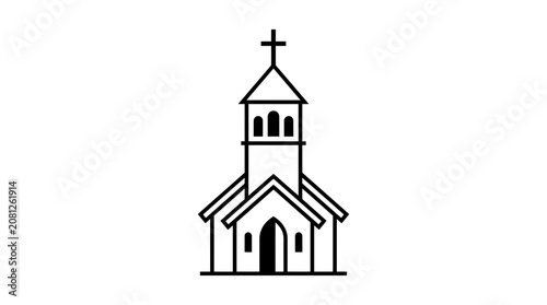 Canvastavla Simple Church Building Icon, Vector Outline Illustration