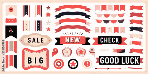 Fotografie retro style ribbon and banner mega set with vintage labels decorative stripes do