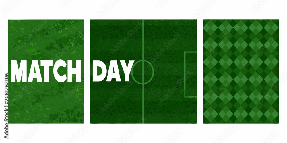 Obraz premium three vertical panels featuring a realistic green soccer field texture football pitch grass match day sports