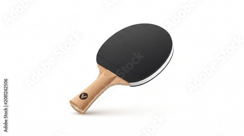 Professional Table Tennis Paddle with Black Rubber Surface and Wooden Handle Isolated on White Background