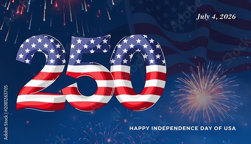 250th anniversary independence day usa celebration with patriotic balloon typography