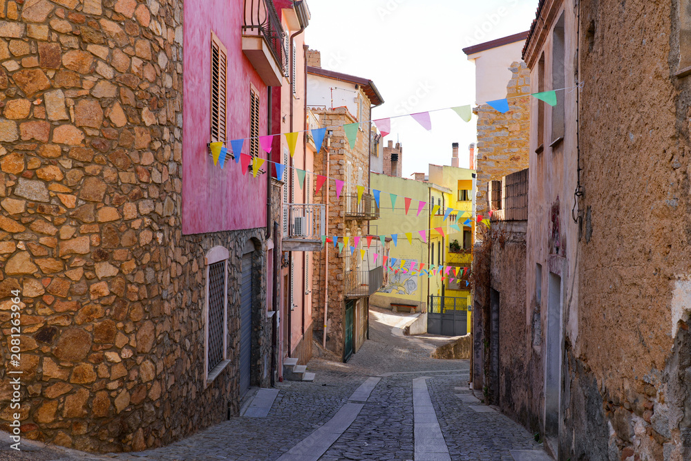 Fototapeta premium Traditional stone houses in the mountain village of Orgosolo, Barbagia, Sardinia, Italy