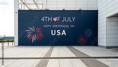 4th of july celebration graphic on building wall usa with independence, fireworks
