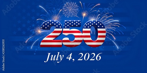 250 year anniversary of the united states july 4 2026 celebration with fireworks, birthday