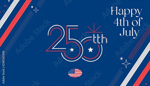 250th anniversary happy 4th of july graphic with patriotic flag motif, anniversary