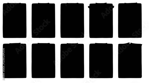 Fotografía Set of eight identical black water bottles with caps aligned in two rows isolate