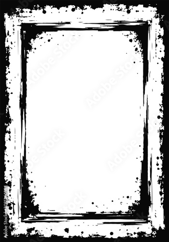 Heavy Dry Brush Stroke Ink Frame Vector Background With Rough Edge Distressed Grunge Border