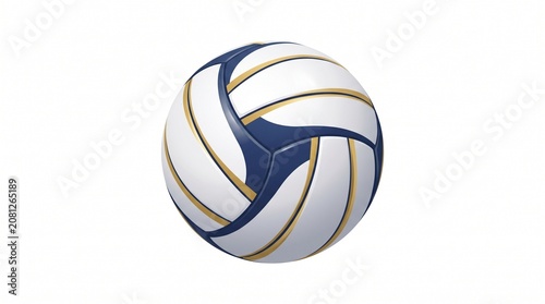 3D professional volleyball equipment with white blue and gold panels isolated on white background for sports and competition