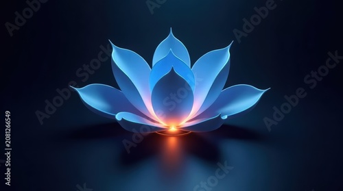 Glowing blue lotus flower graphic isolated on a white background