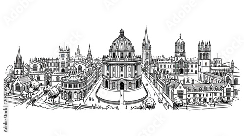 Photos Hand-drawn sketch of Oxford skyline with Radcliffe Camera and historic universit