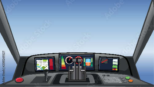 Point of View Vector Illustration of a Modern Vehicle Cockpit